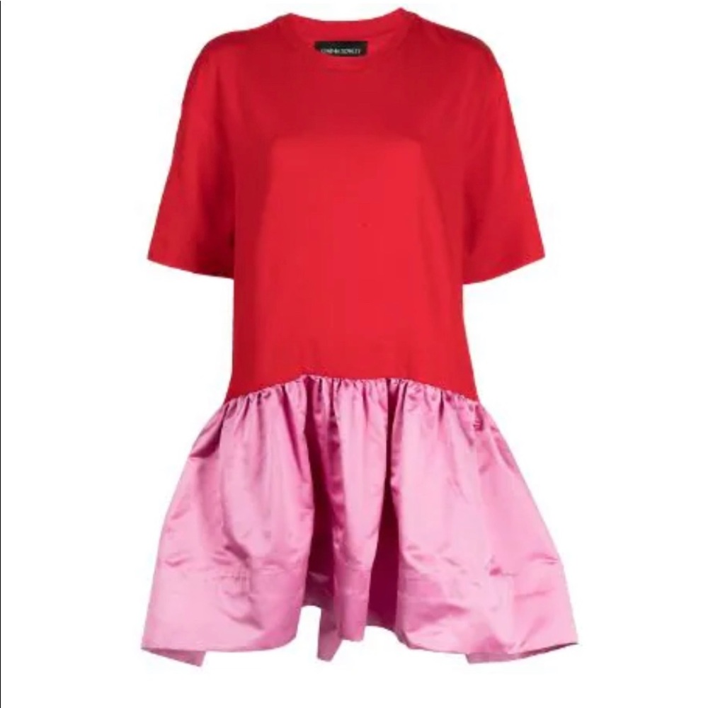Brand New Cynthia Rowley Red and Pink Jersey Satin Combo dress